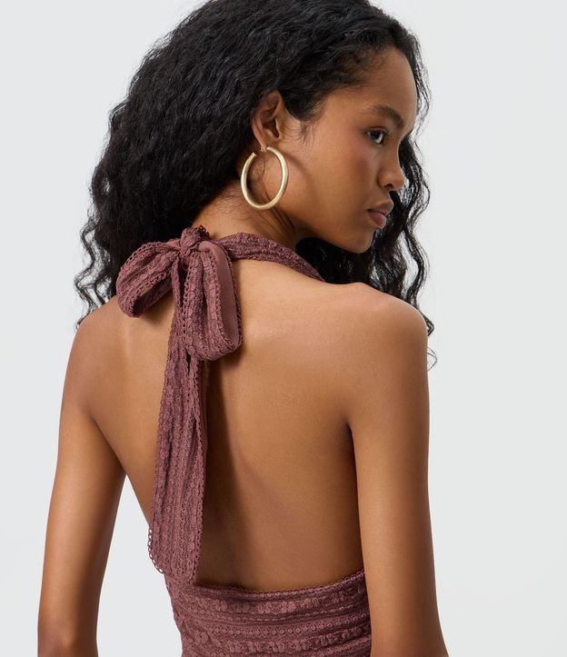 Vestido Midi Frente Unica en Encaje con Lazo 4