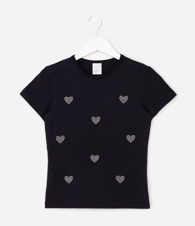 Remera Infantil en Algodón con Aplicación de Corazones en Strass - Talle 5 a 14 años 2