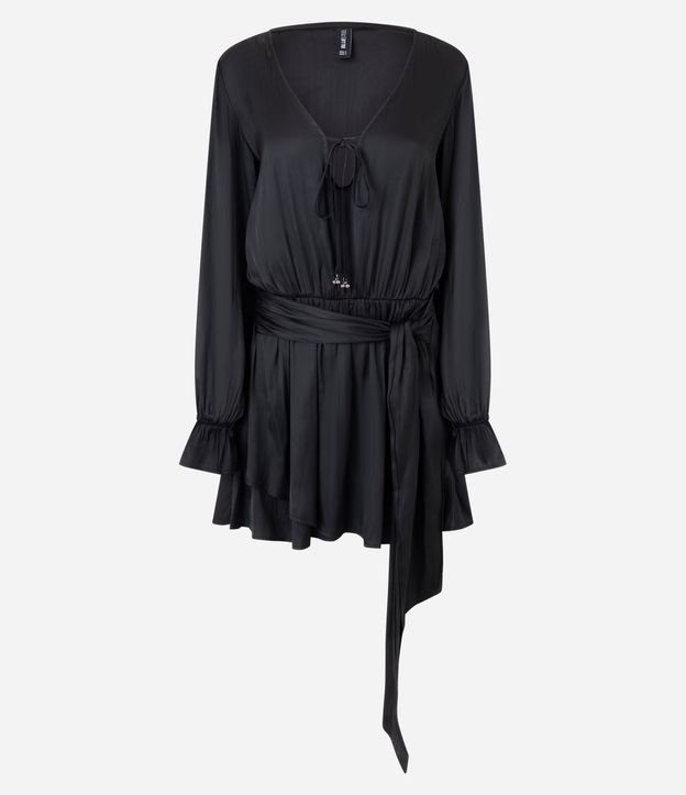 Vestido Corto en Satén Crinkle con Lazo 6