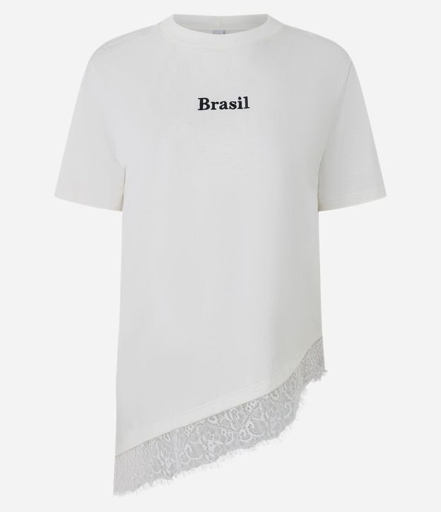 Remera en Algodón con Lettering Brasil y Bajo Asimétrica con Encaje 6