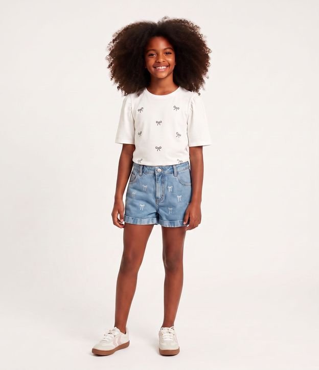 Remera Regular Infantil en Rib con Lacitos Brillosos - Talle 5 a 14 años