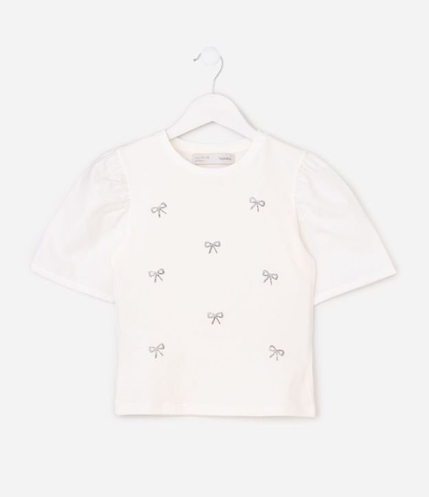 Remera Regular Infantil en Rib con Lacitos Brillosos - Talle 5 a 14 años