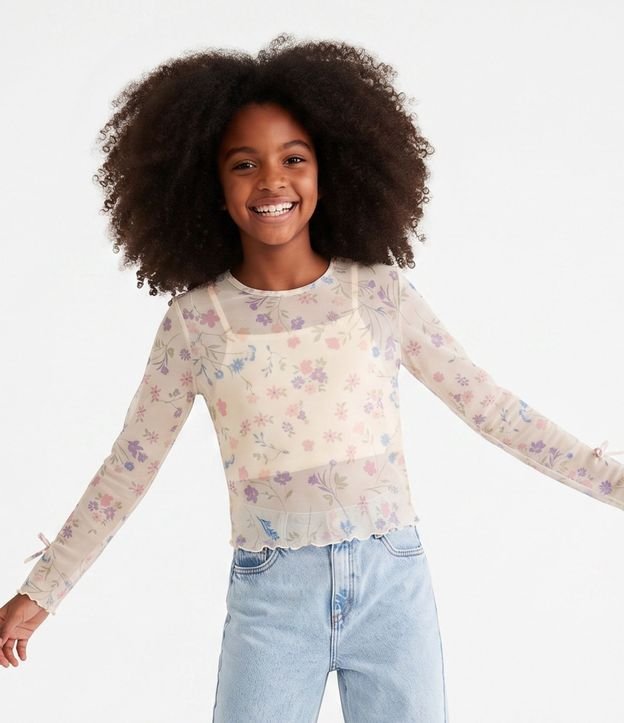 Blusa Infantil en Tule con Top Por Debajo - Talle 7 a 16 años