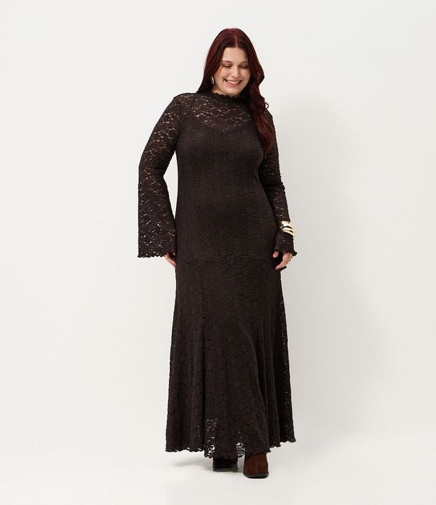Vestido en Encaje de Manga Larga Flare Curve & Plus Size