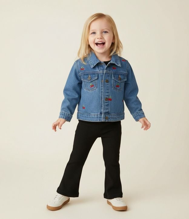 Campera Infantil en Jeans con Bordados de Cereza – Talle 1 a 6 años