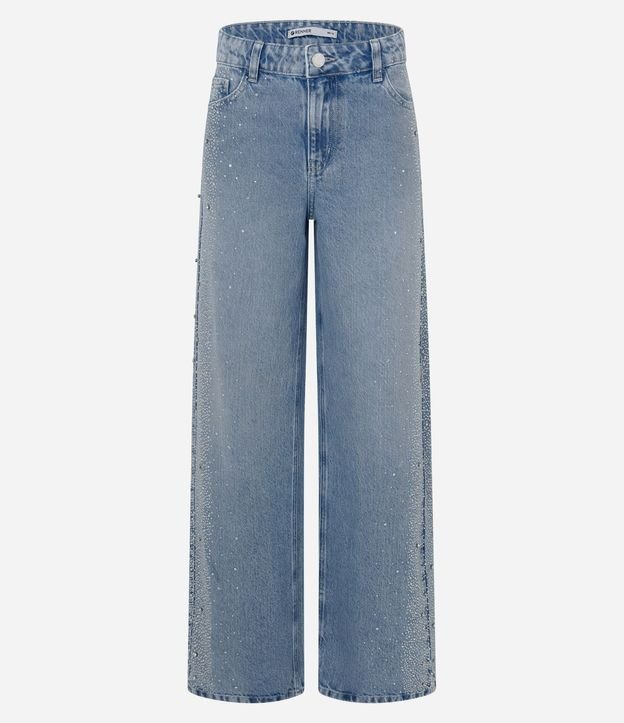 Pantalón Wide Leg en Jeans con Cintura Baja y Brillo Lateral 5