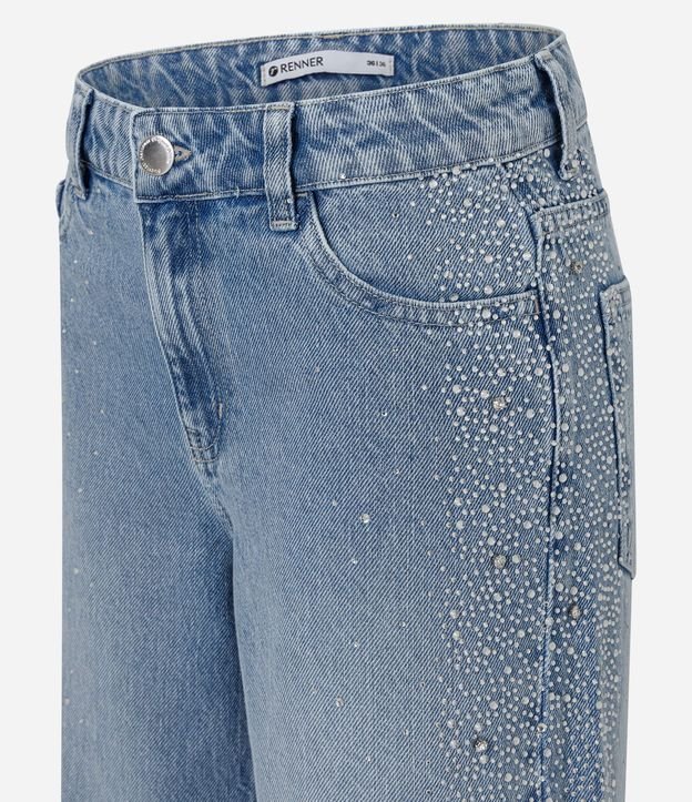 Pantalón Wide Leg en Jeans con Cintura Baja y Brillo Lateral 6