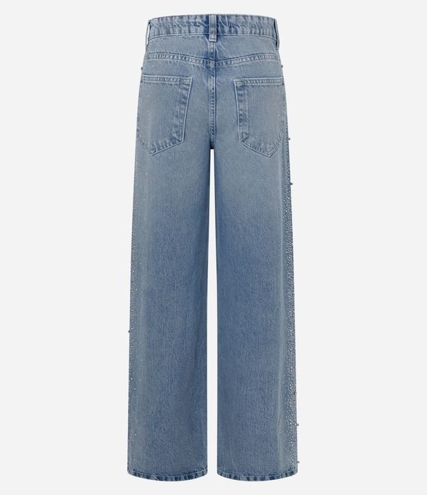 Pantalón Wide Leg en Jeans con Cintura Baja y Brillo Lateral 7