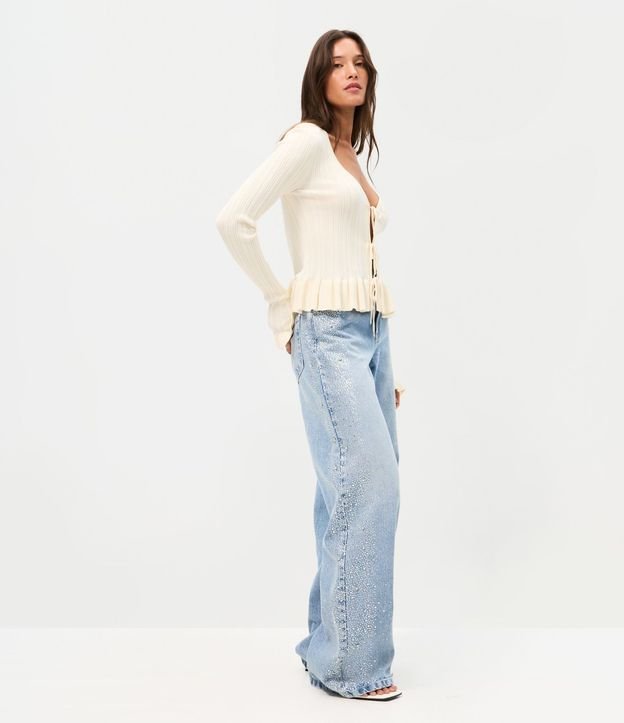 Pantalón Wide Leg en Jeans con Cintura Baja y Brillo Lateral 1