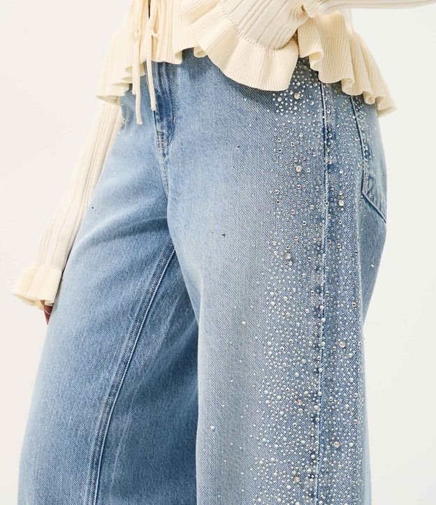 Pantalón Wide Leg en Jeans con Cintura Baja y Brillo Lateral 3