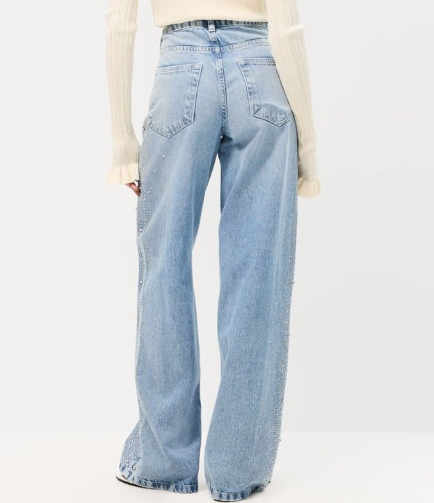 Pantalón Wide Leg en Jeans con Cintura Baja y Brillo Lateral 4