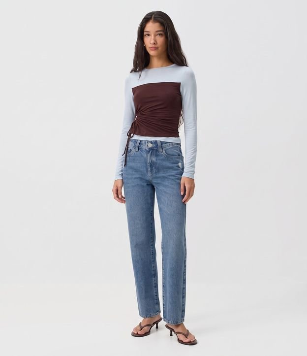 Pantalón Recto Comfort Jeans con Cintura Baja y Desgaste
