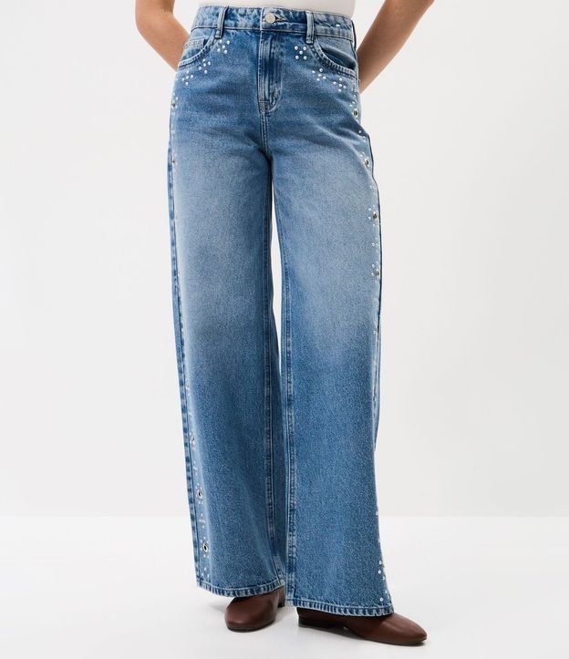 Pantalón Wide Leg en Jeans con Cintura Baja y Ojal en el Lateral 2