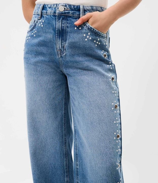 Pantalón Wide Leg en Jeans con Cintura Baja y Ojal en el Lateral 3