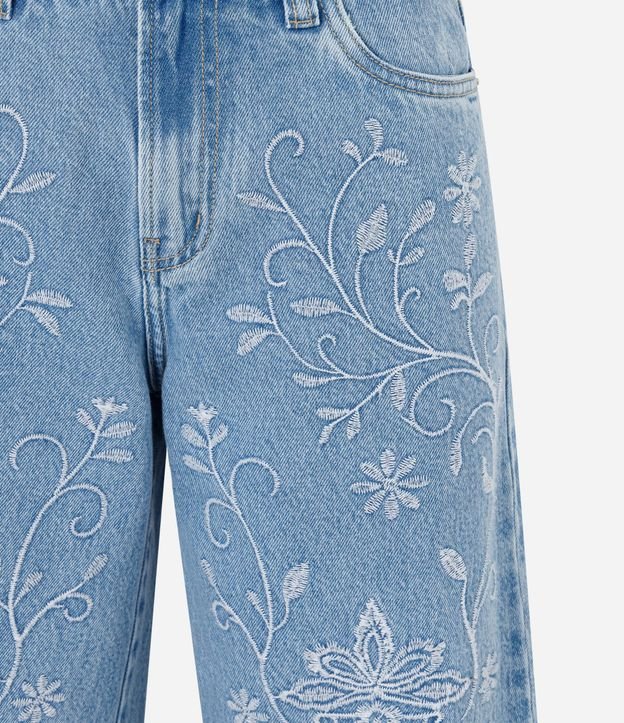 Pantalón Wide Leg Jeans con Cintura Mediana y Bordado Floral 2