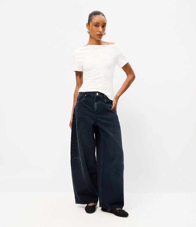 Pantalón Barrel Jeans con Cintura Alta y Lavado Desteñido