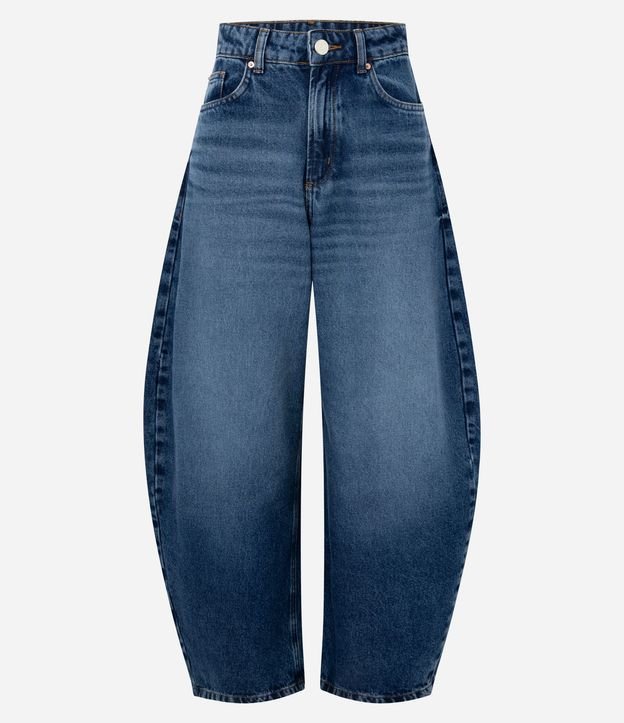 Pantalón Barrel en Jeans con Cintura Alta y Recortes Laterales