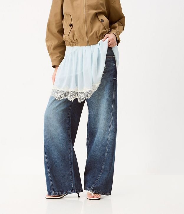 Pantalón Wide en Jeans con Cintura Dobrada y Lateral Deslocada 2