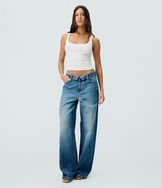 Pantalón Wide en Jeans con Cintura Dobrada y Lateral Deslocada 3