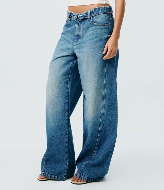 Pantalón Wide en Jeans con Cintura Dobrada y Lateral Deslocada 4