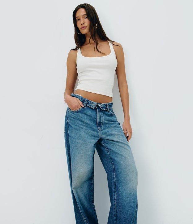 Pantalón Wide en Jeans con Cintura Dobrada y Lateral Deslocada 5