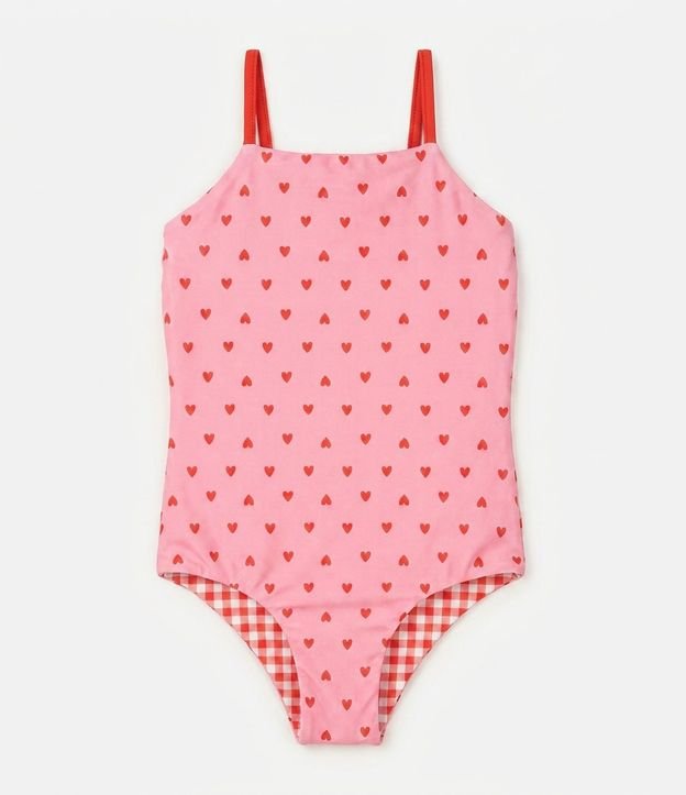 Malla Infantil doble faz con Estampado de cuadros Vichy y Corazones – Talle 5 a 14 años 4
