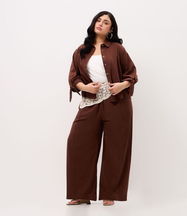 Camisa en Sarga con Lazo en el Puño y Manga 7/8 Curve & Plus Size 2