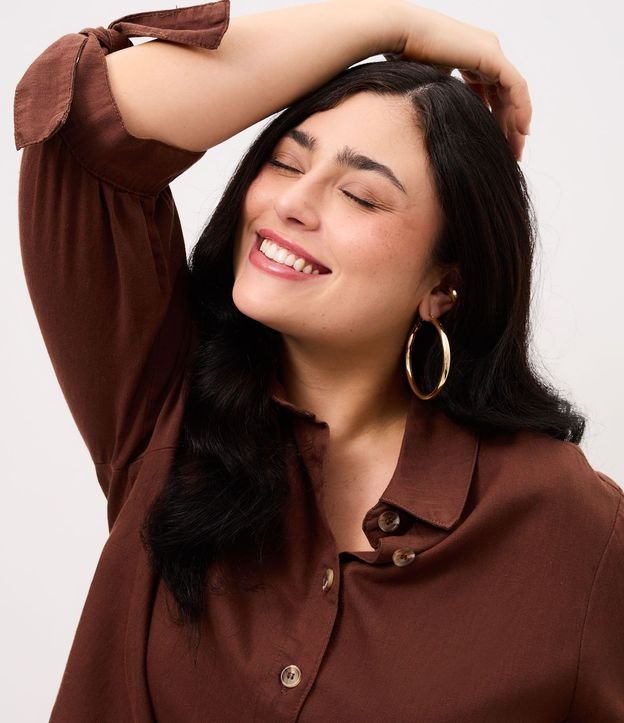 Camisa en Sarga con Lazo en el Puño y Manga 7/8 Curve & Plus Size 3