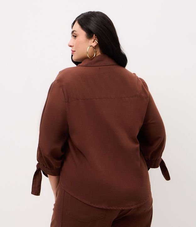 Camisa en Sarga con Lazo en el Puño y Manga 7/8 Curve & Plus Size 4