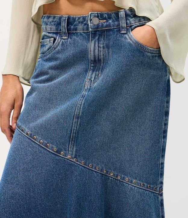 Pollera Midi en Jeans con Cintura Mediana y Tachuelas 3