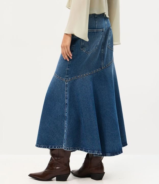 Pollera Midi en Jeans con Cintura Mediana y Tachuelas 4