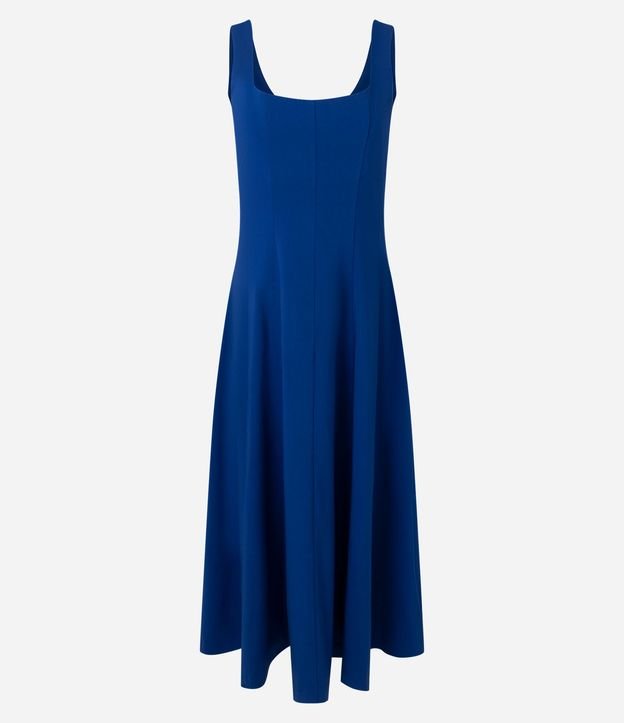 Vestido Evasê Midi en Viscosa con Escote Cuadrado y Recortes 5