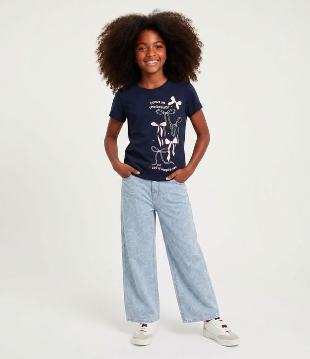 Pantalón de jean Wide Leg Infantil con Estampa de Corazones - Talle 5 a 16 años