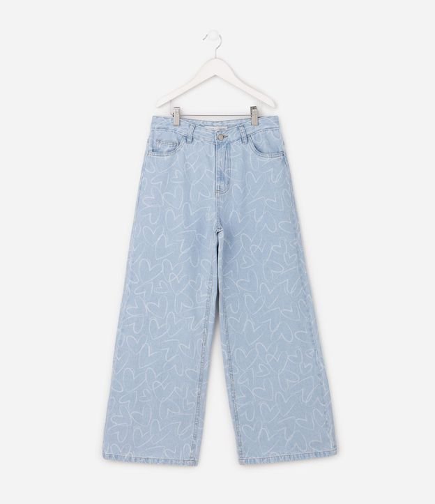 Pantalón de jean Wide Leg Infantil con Estampa de Corazones - Talle 5 a 16 años 2