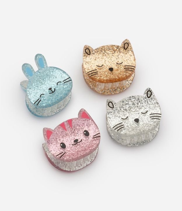 Kit 4 Pinzas Infantil Purpurina de Gatitos y Conejito - Talle U