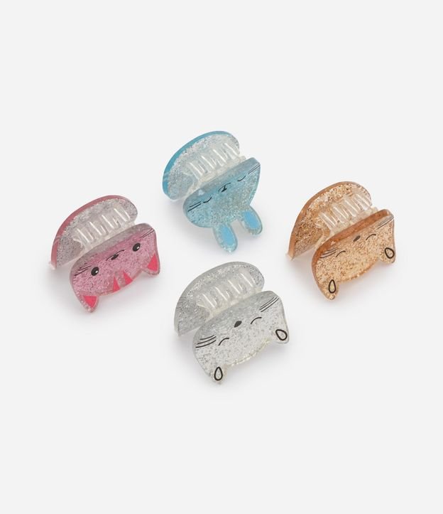 Kit 4 Pinzas Infantil Purpurina de Gatitos y Conejito - Talle U 2