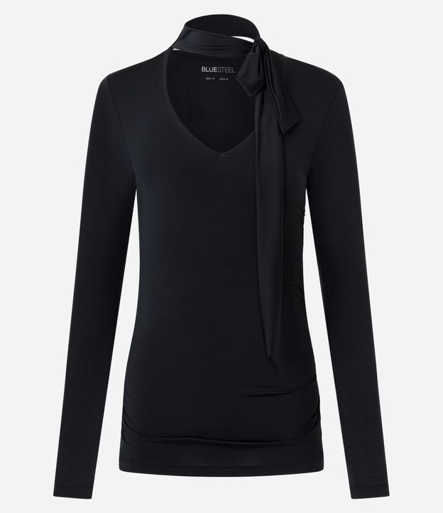 Blusa Fruncida en Microfibra con Escote V y Cuello Lazo 5