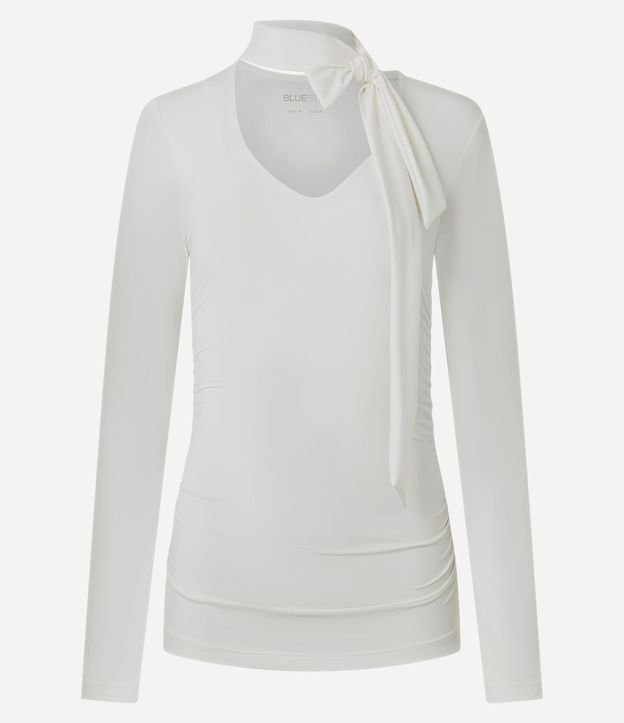Blusa Fruncida en Microfibra con Escote V y Cuello Lazo 5