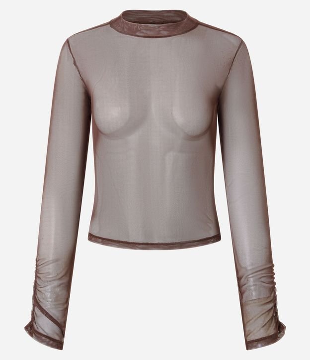 Blusa en Tule con Cuello Alto y Fruncidos 5