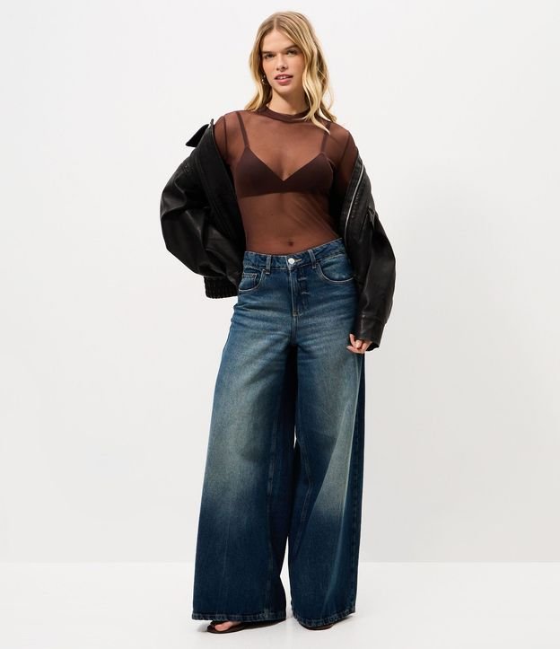 Blusa en Tule con Cuello Alto y Fruncidos 2