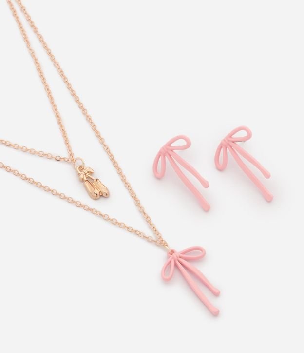 Kit de Collar y Caravanas Infantil con Moñitas y Colgante Zapatilla de Ballet