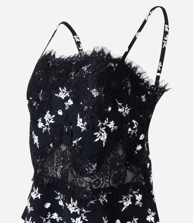 Blusa Peplum Bretel Fino con Encaje Aplicado y Estampado Floral 6
