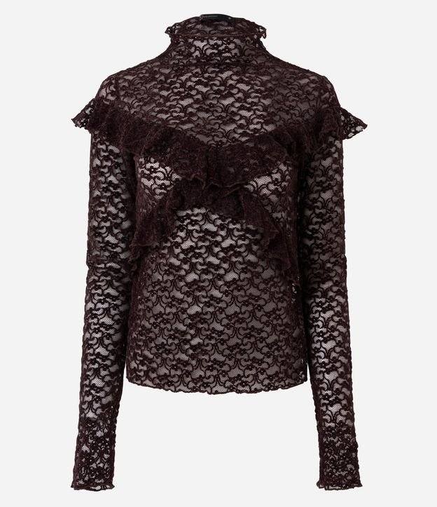 Blusa en Encaje Aterciopelado con Aplicación de Volados 5