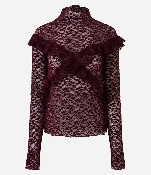 Blusa en Encaje Aterciopelado con Aplicación de Volados 5