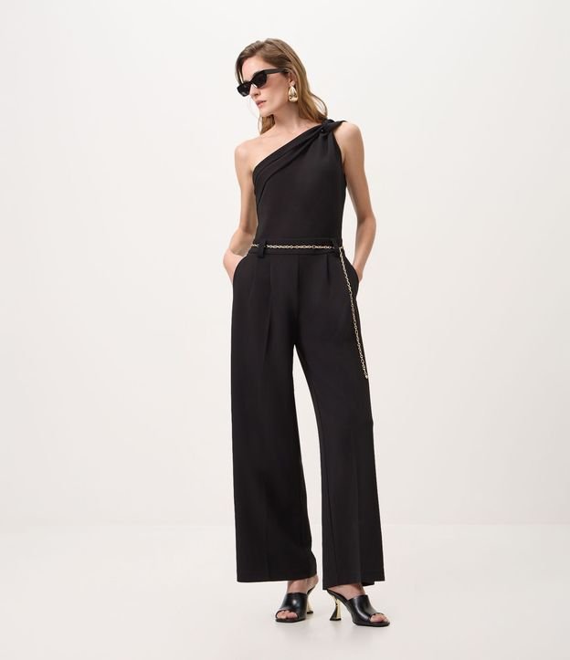 Mono Wide Leg en Crepé con Cinturón de Cadena