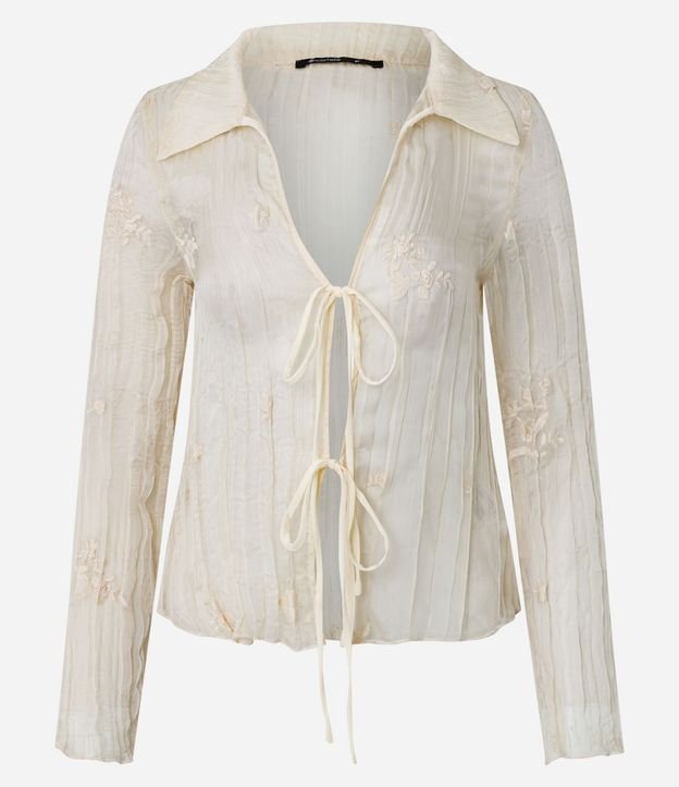 Blusa en Chiffon con Bordados Florales y Lazo Delantero
