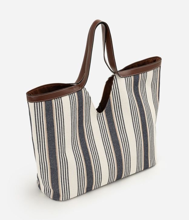 Cartera Shopper en Algodón Rayada con Detalles en PU