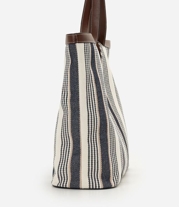 Cartera Shopper en Algodón Rayada con Detalles en PU 2