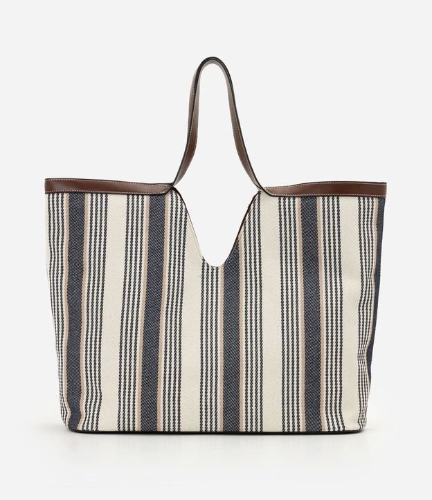 Cartera Shopper en Algodón Rayada con Detalles en PU 3