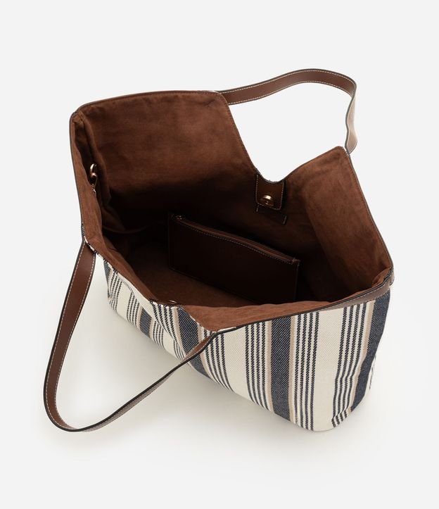 Cartera Shopper en Algodón Rayada con Detalles en PU 4